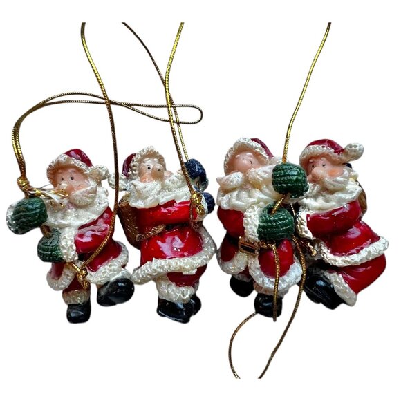 Set Of 4 Handcrafted Santa Claus Ornaments With a Gold Hanging String Fo… - Picture 1 of 6